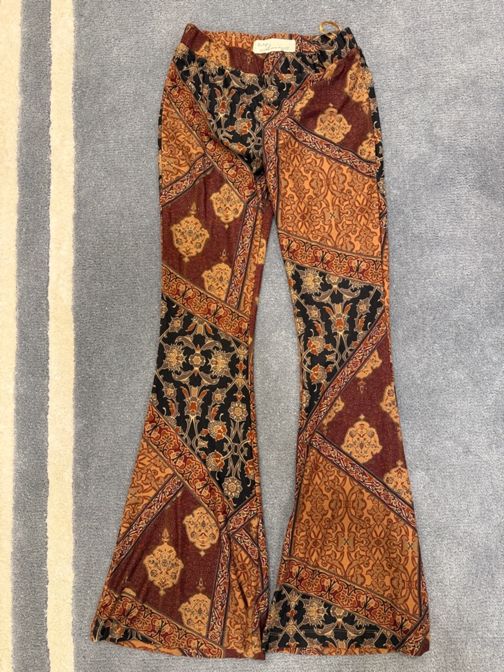 Boho Patchwork Flare Pants in Rust & Black